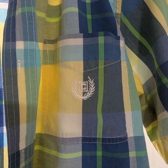 Chaps Men's S Yellow Plaid Short Sleeve Button Down Shirt Cotton Blend Classic - Picture 3 of 4